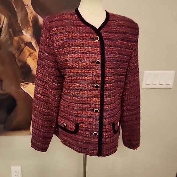 Vintage 80's Multi-color Boucle Cardigan Sweater Jacket by Haberdashery Size 14 - Picture 1 of 7